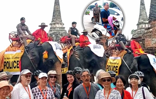 Thai police use elephants for patrols on Koh Samui and Koh Phangan